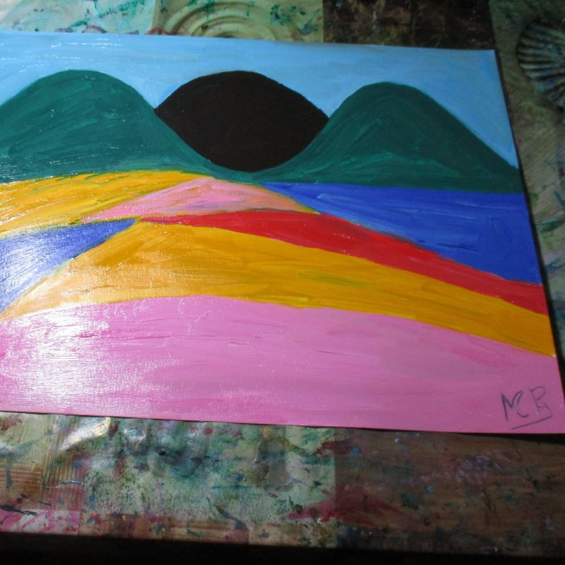 Montaña de color de óleo