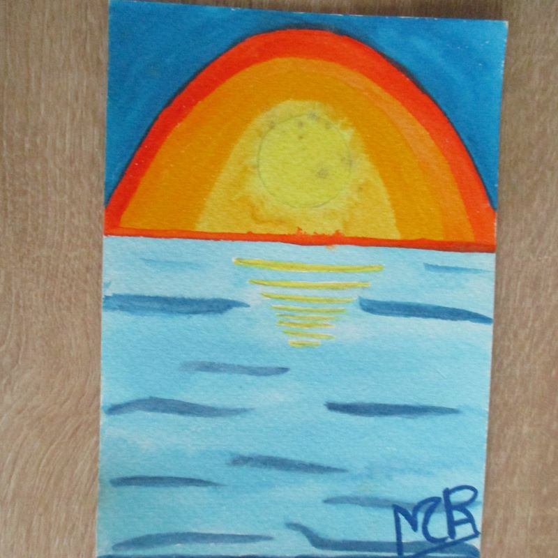 postal de acuarela "atardecer"